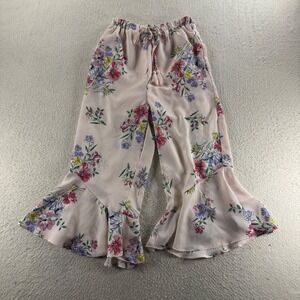 Rare Editions Girls Pink Floral Ruffle Wide Leg Pants Boho Tassel Drawstring 7